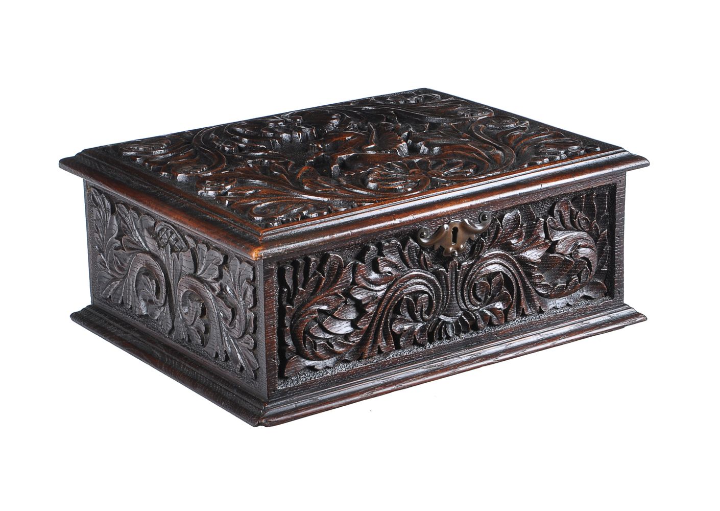 An Anglo-Indian carved and stained hardwood casket