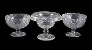 A cut-glass pedestal bowl with turnover rim