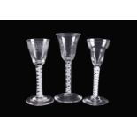 Three opaque-twist wine glasses