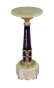 A French green onyx, gilt metal and blue glazed ceramic mounted pedestal