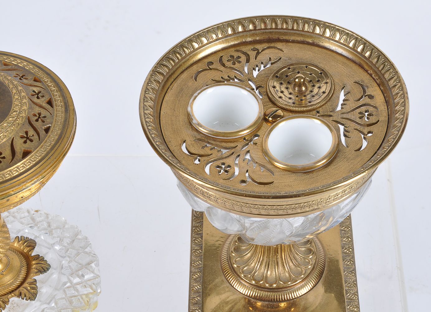 A fine Empire gilt bronze mounted glass encrier modelled as a brûle parfum - Image 2 of 2