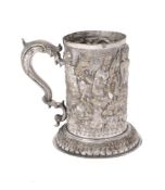A German, probably Nuremberg, silver plated repousse brass tankard