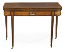 A George III mahogany and satinwood crossbanded tea table