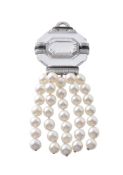 A rock crystal, diamond, cultured pearl and enamel brooch/pendant by David Webb