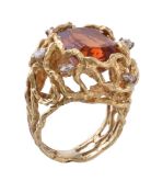 A 1970s citrine and diamond dress ring