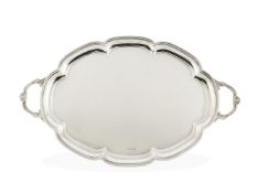 A silver lobed oval twin handled tray