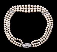 A French cultured pearl and diamond necklace