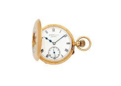 J. W. Benson, London, an 18 carat gold half hunter keyless wind pocket watch