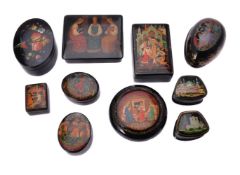 Nine Soviet Russian painted lacquer boxes