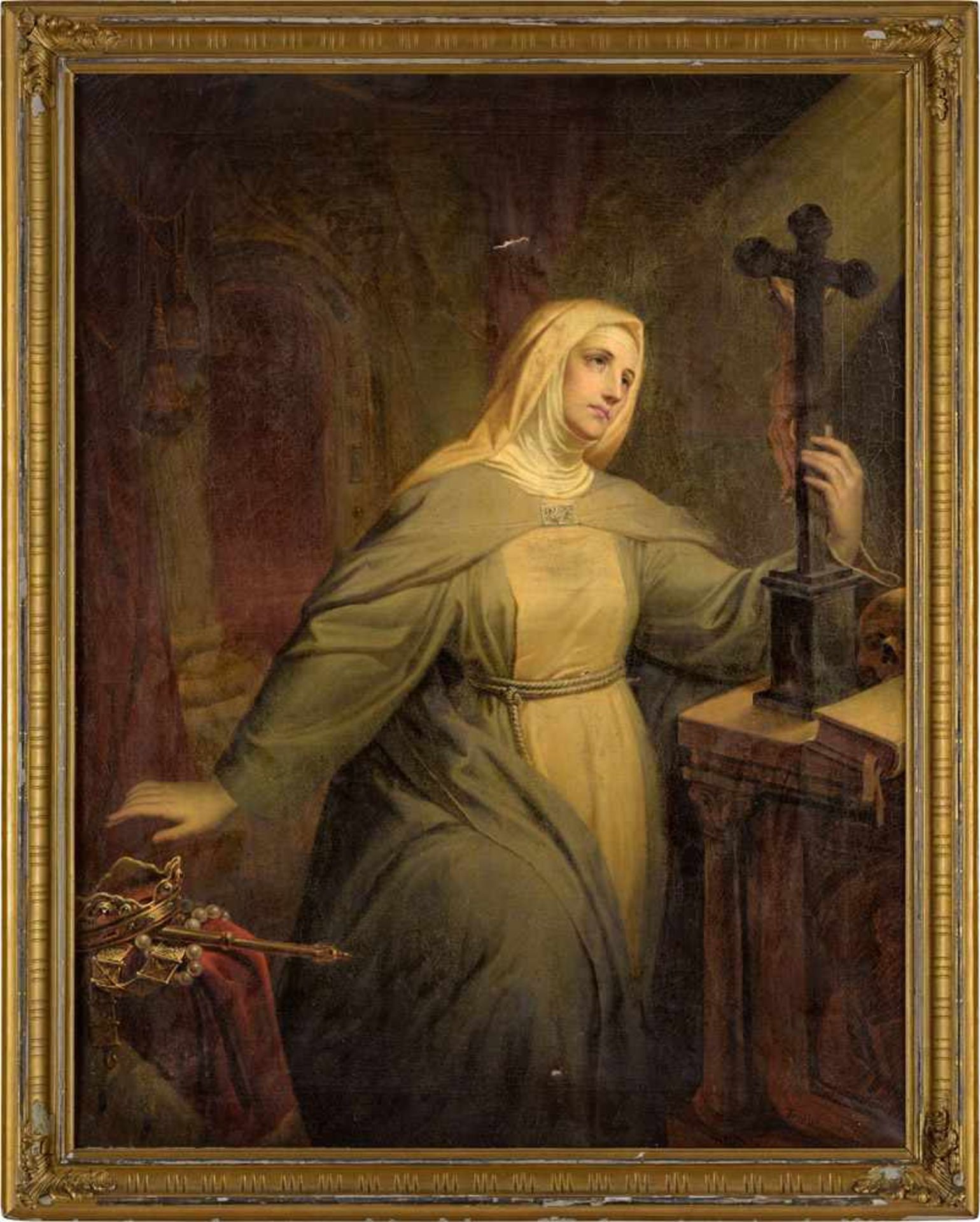 Unbekannter Meister 19. Jhdt.Hedwig von Schlesien (Jadwiga Slaska).Öl/Lwd., 135 x 103 cm. - Bild 2 aus 3