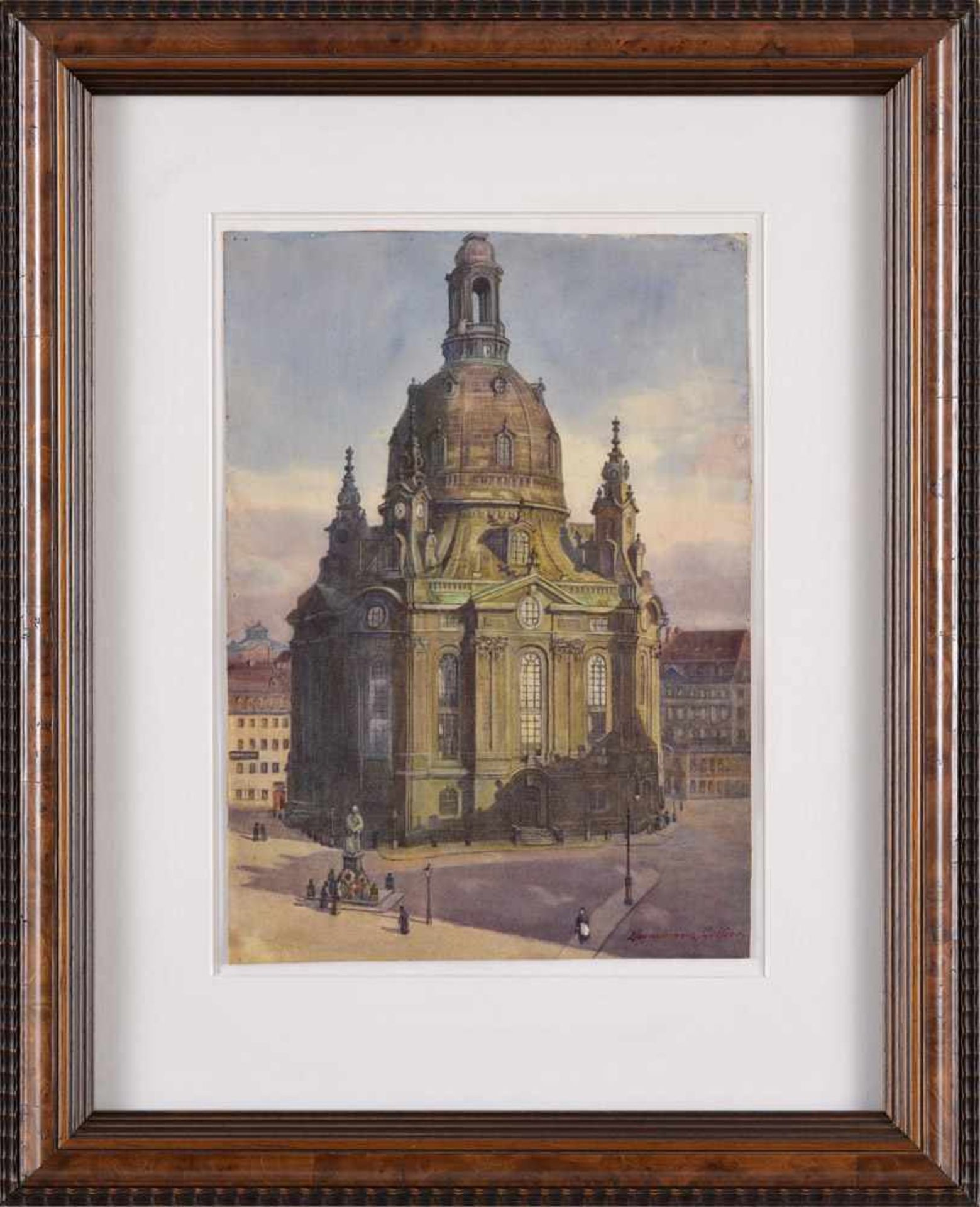 Undeutlich signiert Um 1900Die Frauenkirche zu Dresden.Aquarell. 38 x 27,5 cm. - Bild 2 aus 2