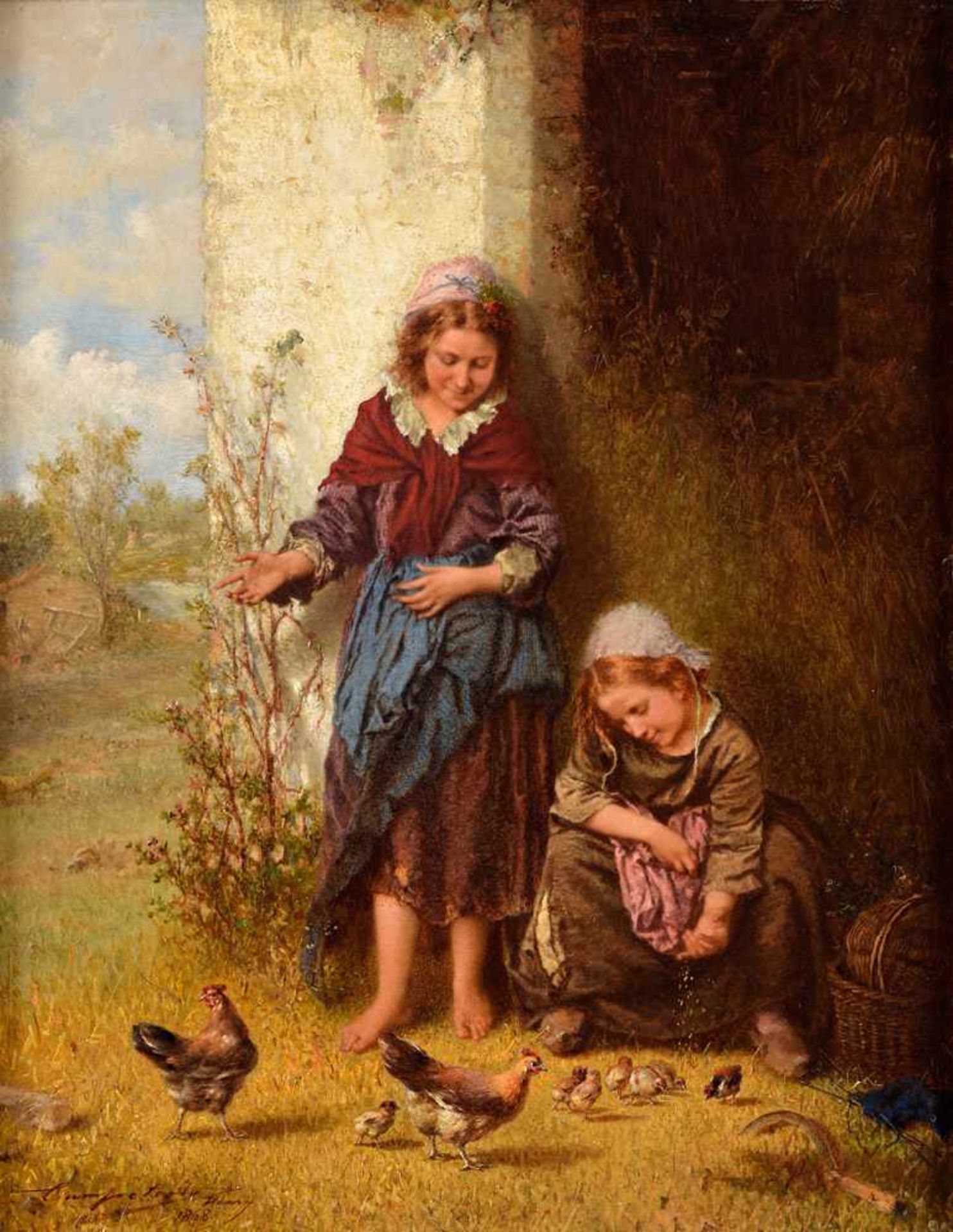 Campotosto, Henry Joseph 1833 Brüssel - 1910 LondonFütterung der Hühner.Signiert. Dat. 1868. Öl/