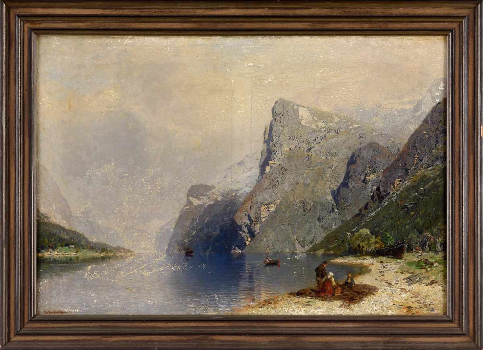 Rasmussen, Georg Anton 1842 Stavanger - 1912 BerlinSommerlicher Fjord.Signiert. Öl/Lwd., 68 x 100 cm