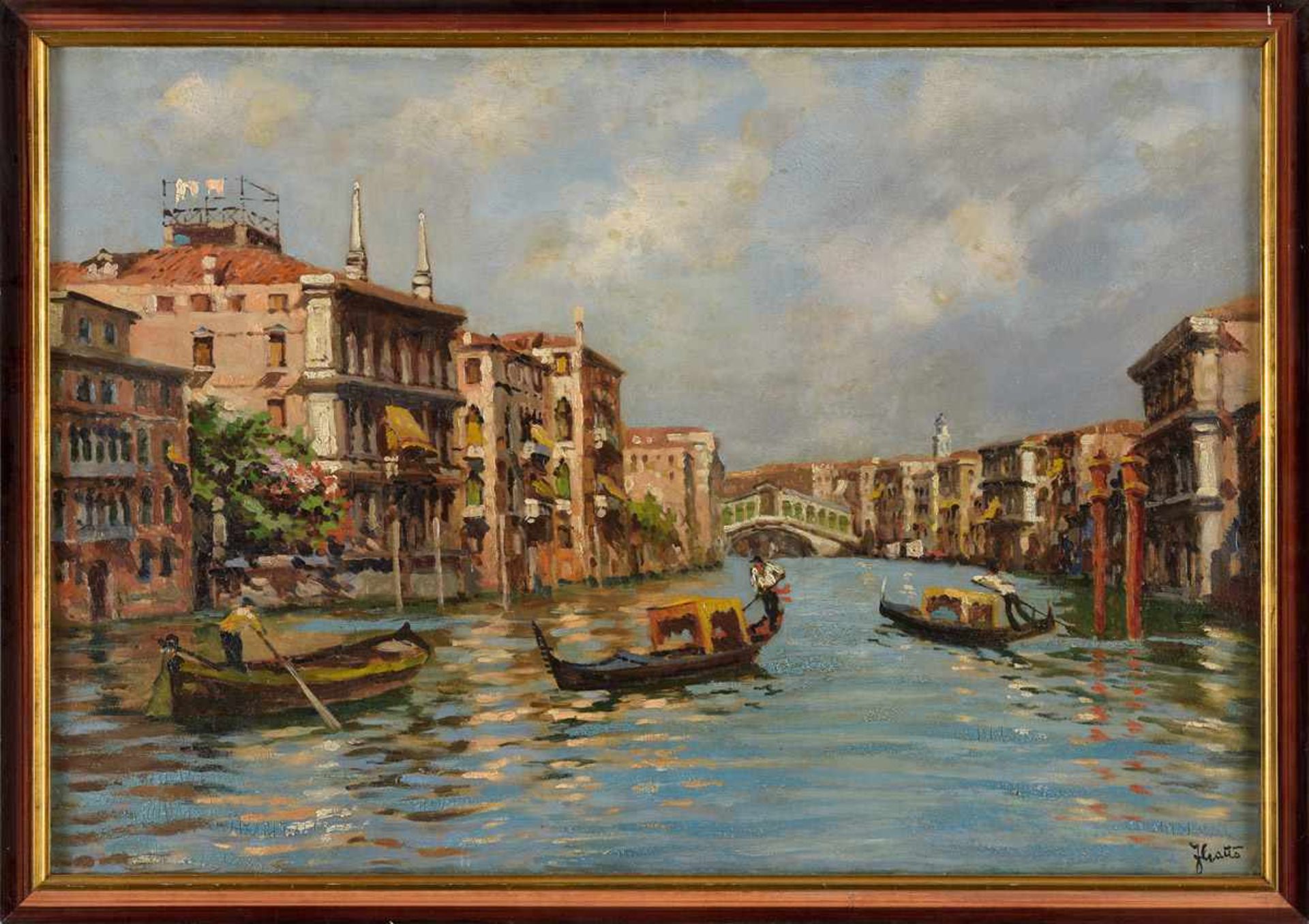 Undeutlich signiertVenedig.Öl/Lwd., 66 x 96 cm.