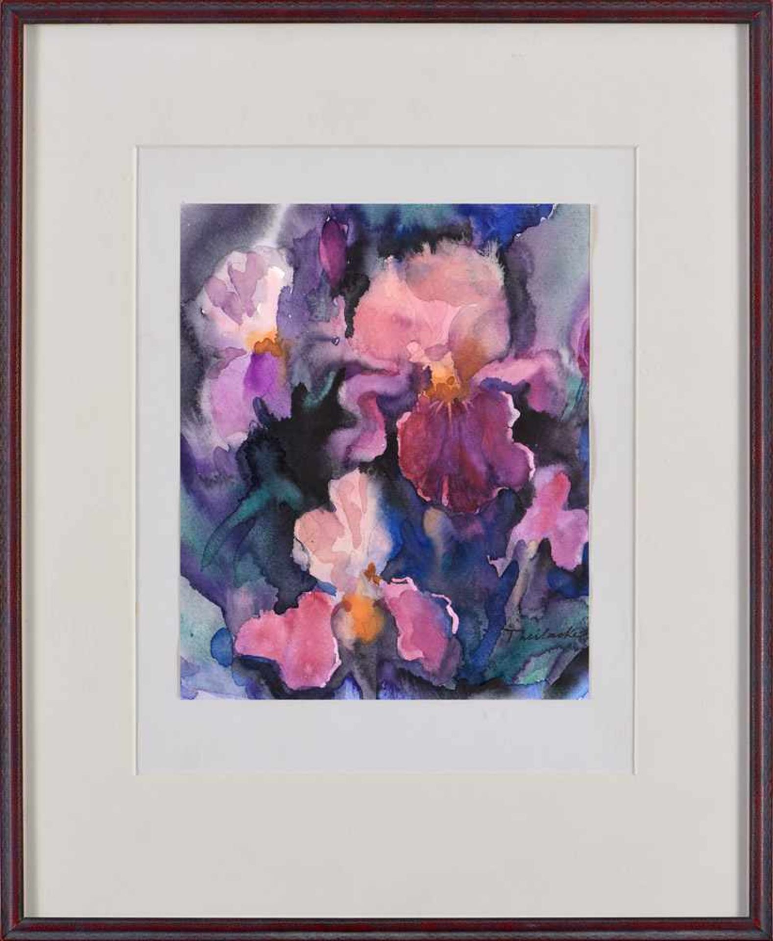 Theilacker, Hans 1928 HeidelbergRosa Iris.Signiert. Aquarell. 26,5 x 21,5 cm. - Bild 2 aus 2