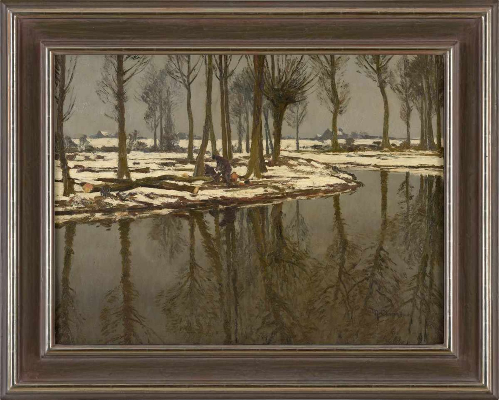 Clarenbach, Max 1880 Neuss - 1952 DüsseldorfRheinarm im Winter.Signiert. Öl/Lwd., 60 x 80 cm. - Image 2 of 2