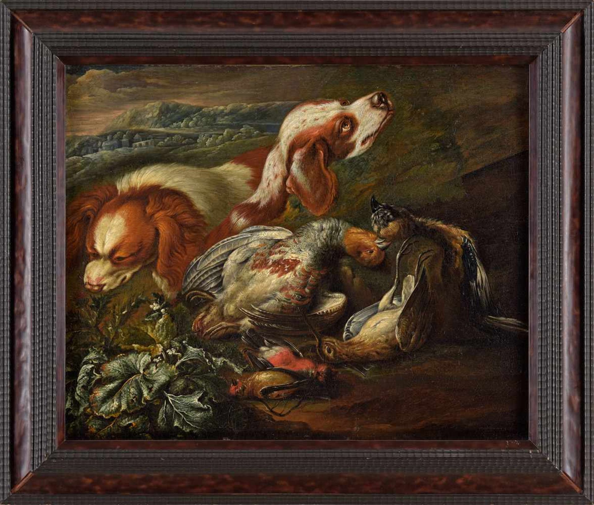 Italienischer Meister 17./18. Jhdt.Jagdstillleben mit Hunden.Öl/Lwd./doubl., 55 x 70 cm. - Bild 2 aus 3