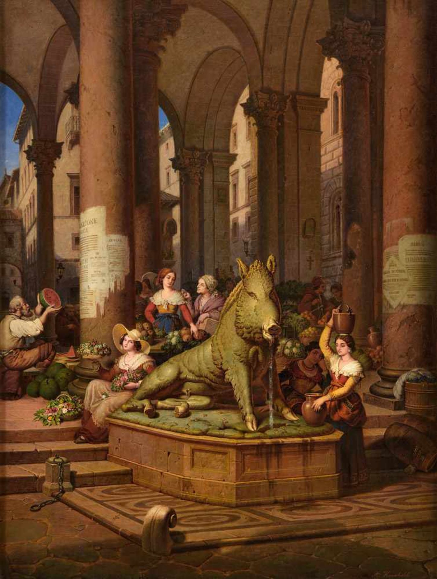 Hauschild, Maximilian Albert 1810 Dresden - 1895 NeapelFontana del Porcellino, Firenze.Signiert.