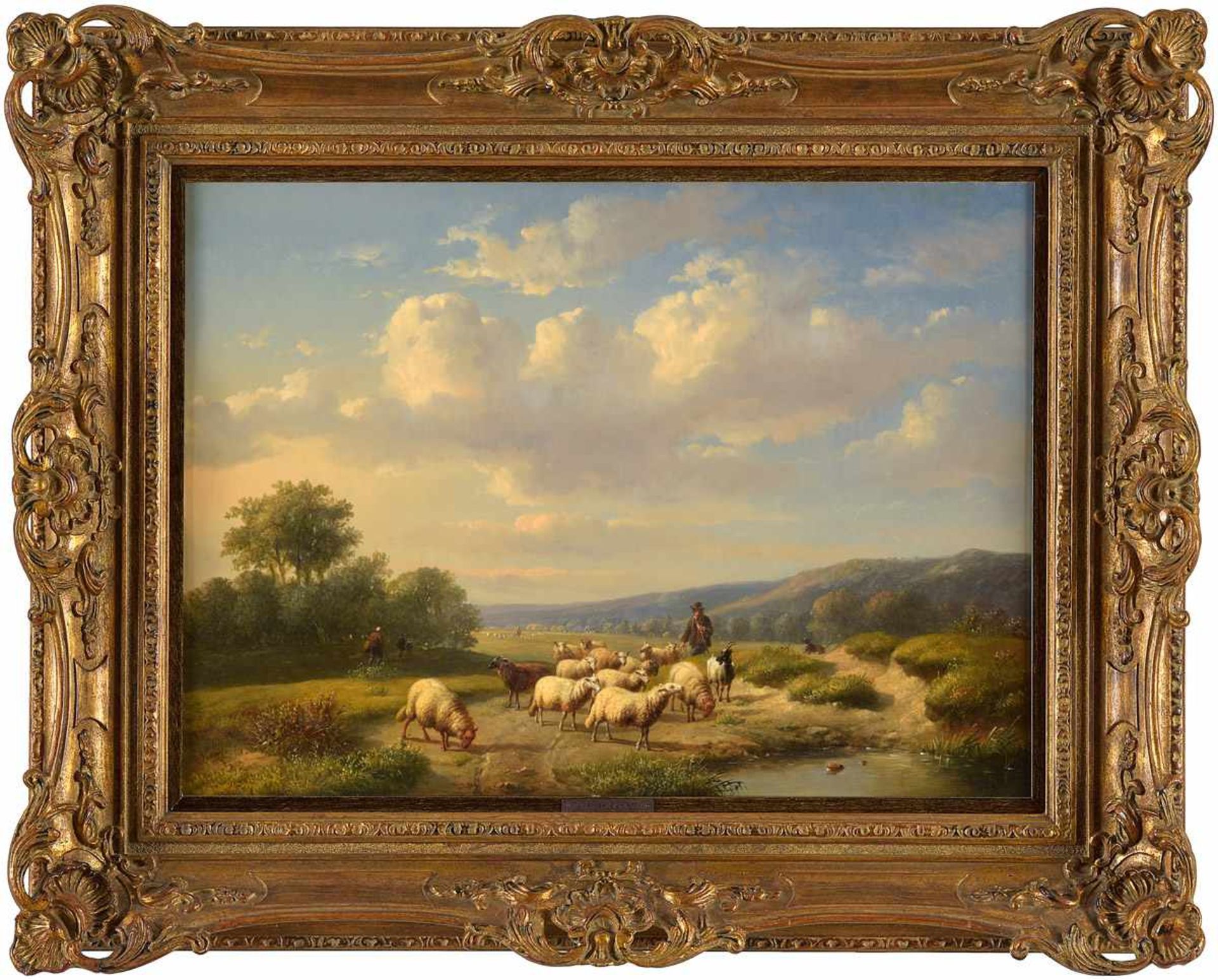 Verwée, Louis Pierre 1807 Kortrijk - 1877 SchaerbeekPastorale.Signiert. Öl/Mahagoni, 42 x 57 cm. - Bild 2 aus 3