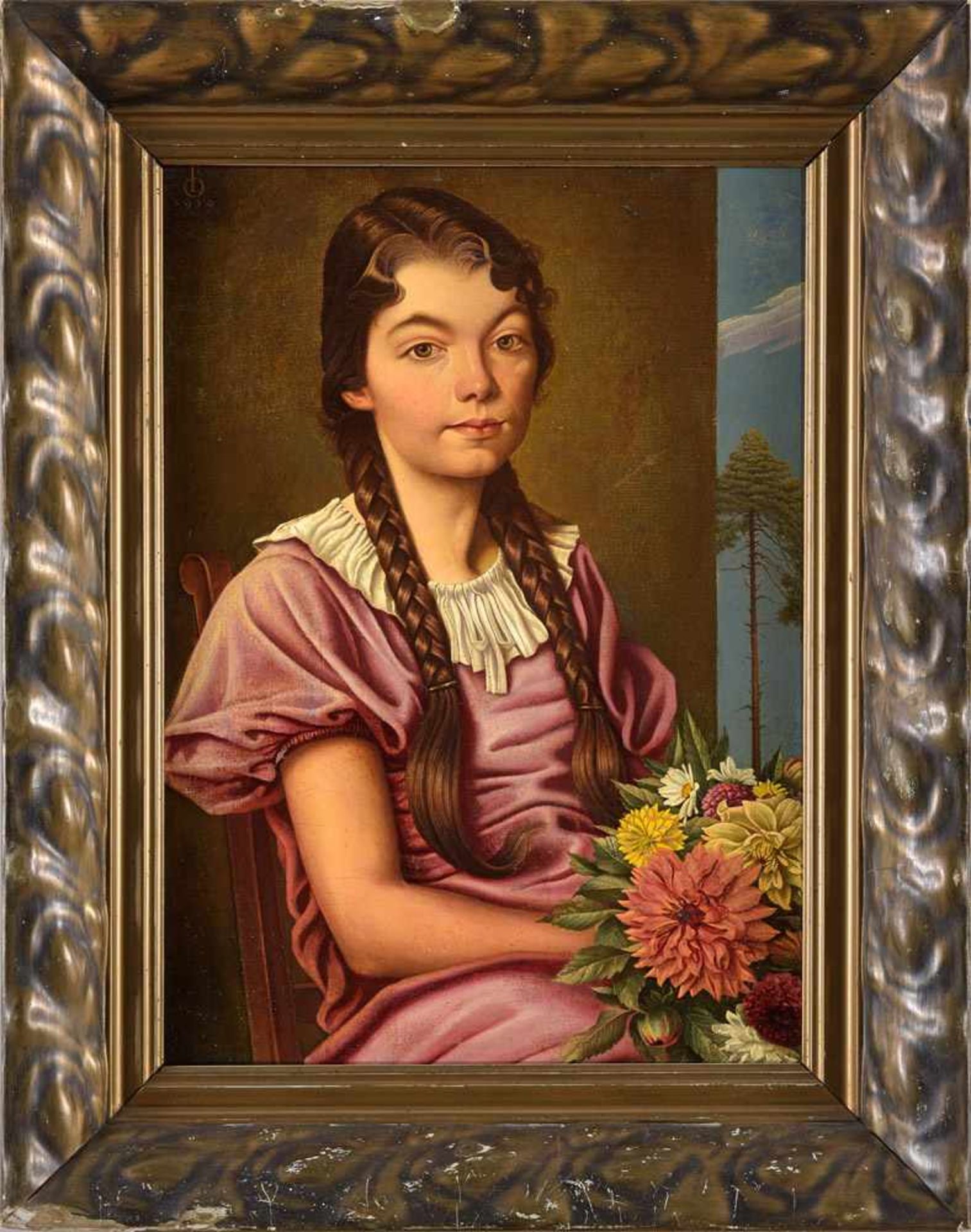 Monogrammist Datiert 1939Sitzendes Mädchen mit Blumenstrauß.Öl/Lwd., 54 x 39 cm. - Bild 2 aus 3