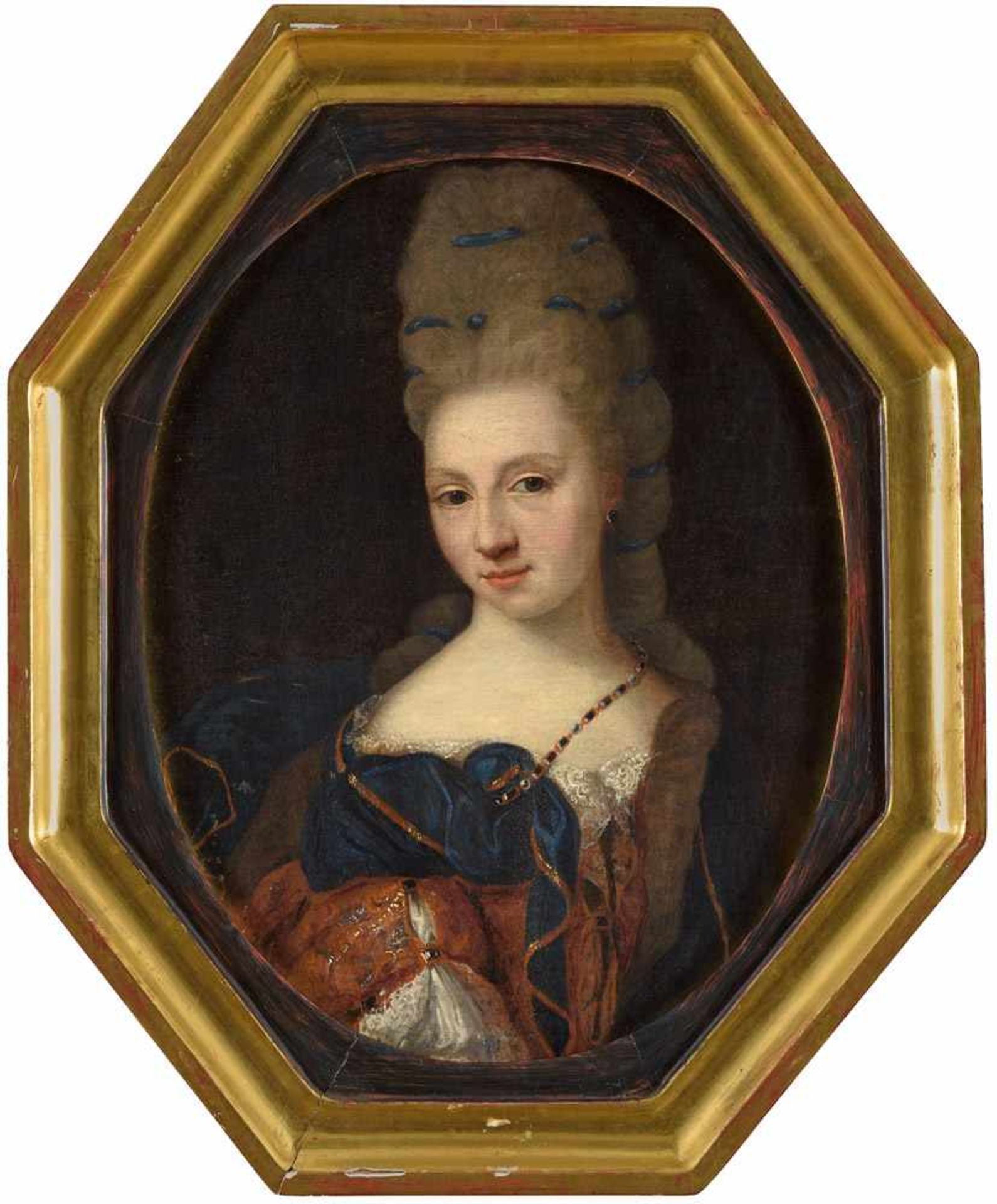 Unbekannter Meister 17. Jhdt.Adelige Dame mit Barockperücke.Öl/Lwd./doubl., 32,5 x 24,5 cm. - Bild 2 aus 3