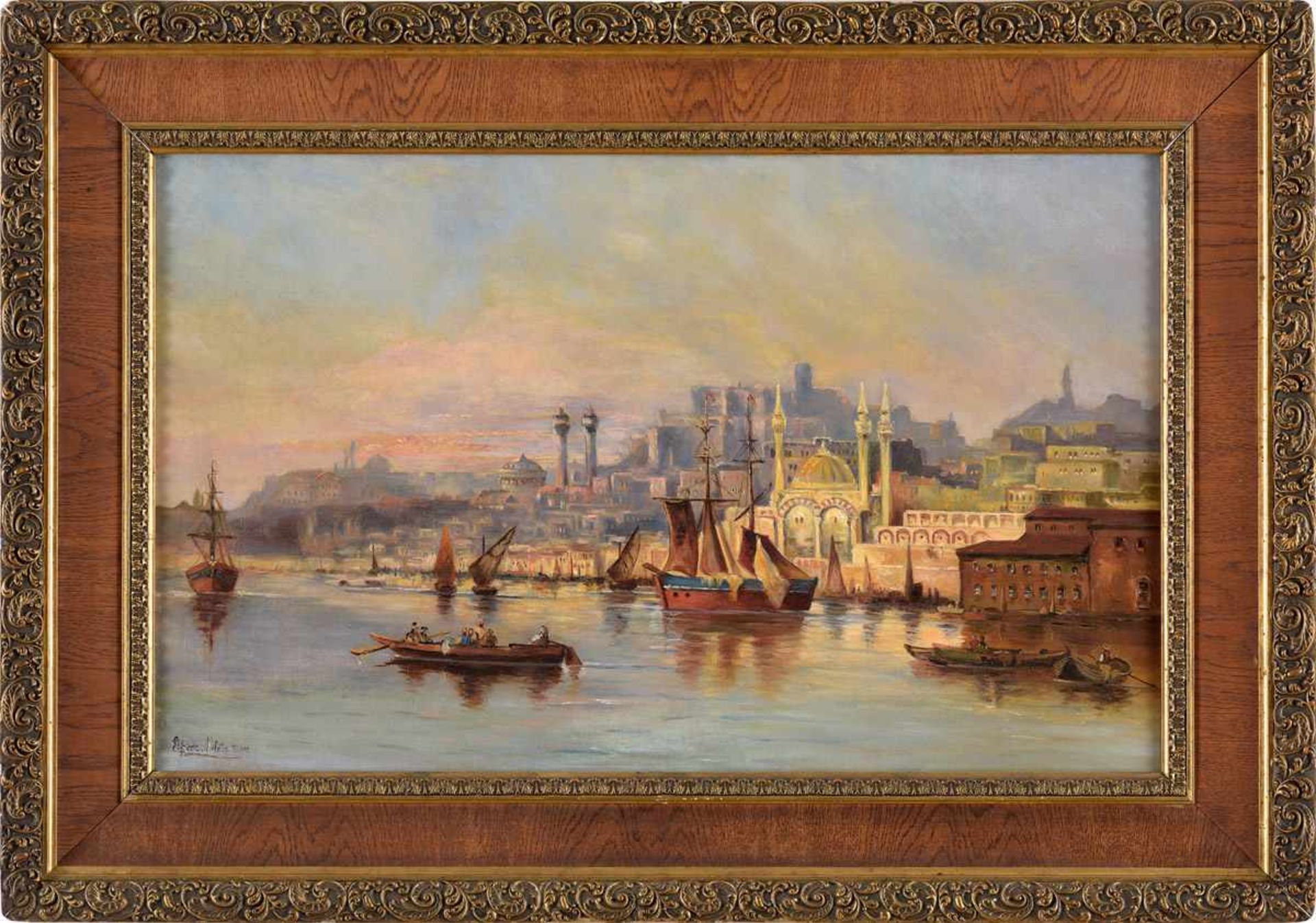 Undeutlich signiert Datiert 1895Ansicht von Istanbul.Öl/Lwd., 50 x 80 cm. - Image 2 of 2