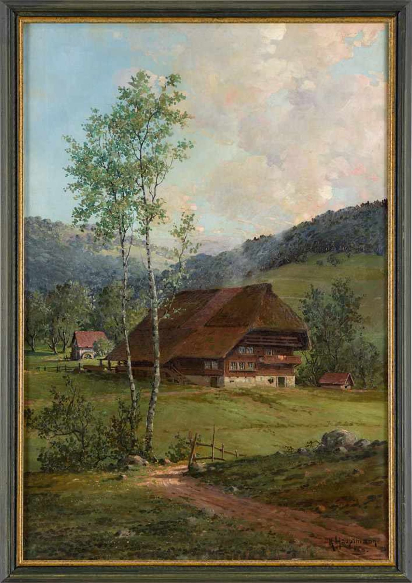 Hauptmann, Karl 1880 Freiburg - 1947 TodtnauFrühling im Schwarzwald.Signiert. Öl/Lwd., 100 x 68 cm. - Bild 2 aus 3