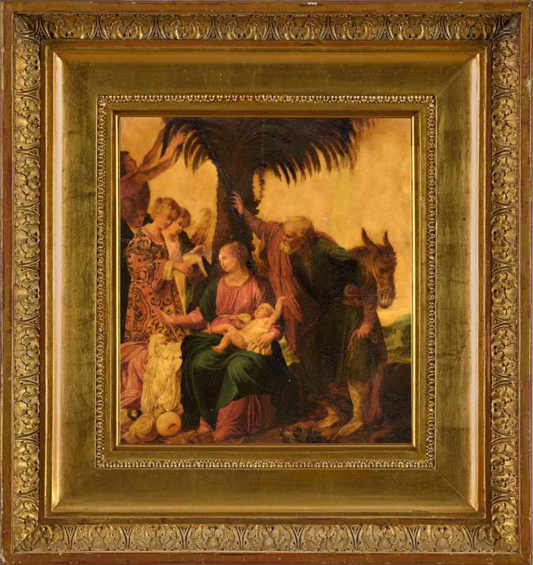 Italienischer Meister 17./18. Jhdt.Ruhe auf der Flucht nach Ägypten.Öl auf Marmor (rest.), 38 x 34 - Bild 2 aus 3