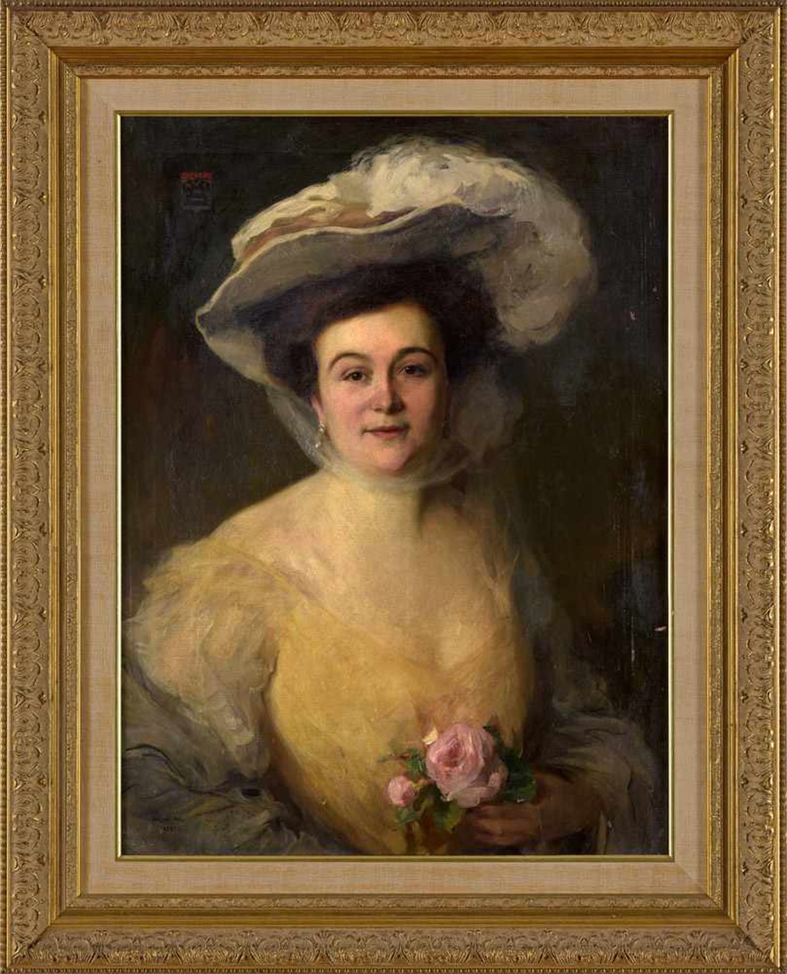 Halmi, Arthur Lajos 1866 Budapest - 1939 New YorkPortrait einer adeligen Dame.Signiert. Adelswappen. - Bild 2 aus 3