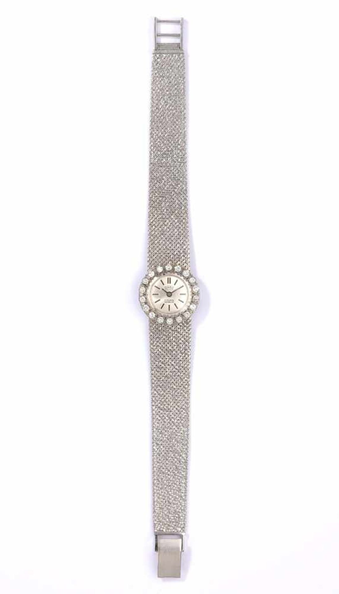 Damenarmbanduhr von Roxy750-Weißgoldgehäuse und -armband, 17 Brillanten. L 18 cm, 35 g.