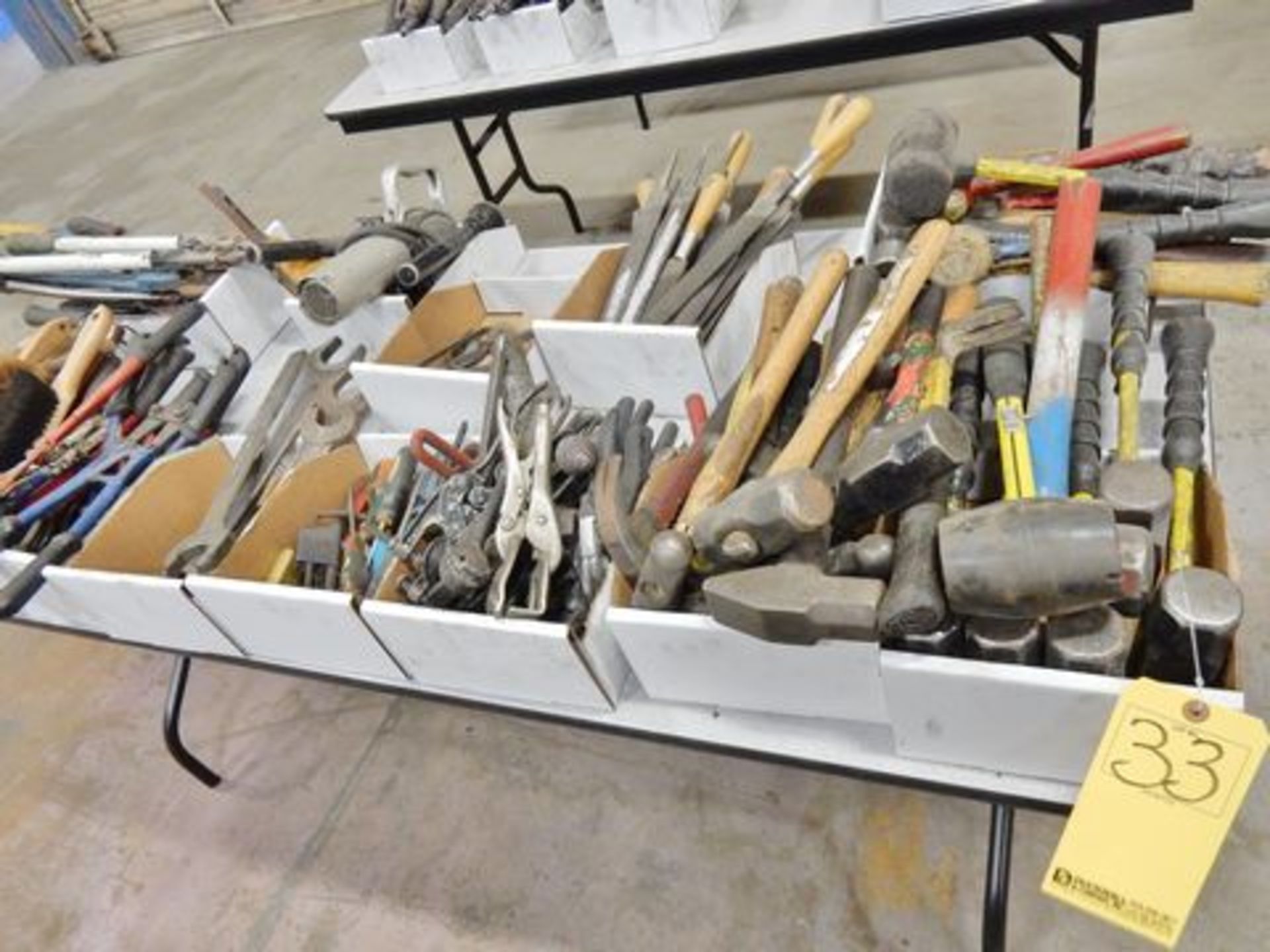 LOT HAMMERS, FILES, WRENCHES, SCREW DRIVERS, ETC.