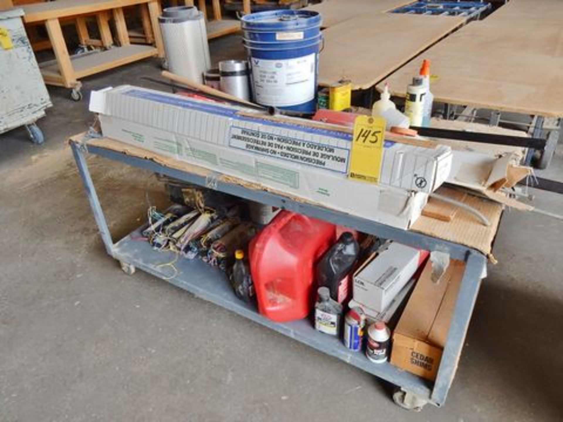 STEEL ROLLING CART W/CONTENTS TO INCLUDE BALLASTS, SHIM STOCK, ETC.