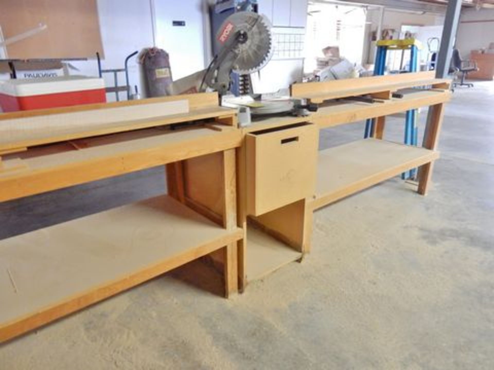 RYOBI 10" MITRE SAW, M# TS1344L, S/N GW140306116, 12' WOOD WORK TABLE - Image 2 of 2