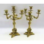 Pair Rococo style gilt metal five branch candelabra,