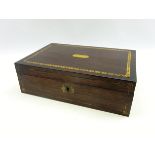 Victorian rosewood writing box with brass inlaid decoration,