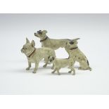 Four cold painted bronze dogs including a French Bulldog and three different sized Terriers,