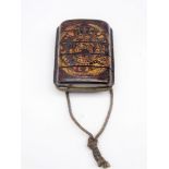 Japanese lacquer four-case Inro, Edo period, decorated in gold with the Chinese Zodiac chart,