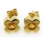 Pair of 18ct gold citrine flower design stud ear-rings,