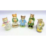 Five Beswick Beatrix Pottery cat figures; Simpkin, Tom Kitten, Ginger,