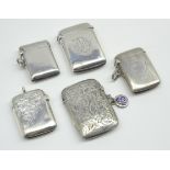 Engraved silver vesta case Birmingham 1915 and 4 other silver vesta cases