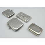 Silver vesta case with figure decoration and 3 others