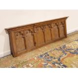Late 19th century pitch pine ecclesiastical Gothic wall panel,