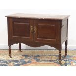 Edwardian walnut wash stand, rectangular marble top, double panelled cupboard, W106cm, H79cm,