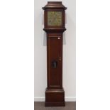 18th century oak longcase clock, lenticle to trunk door, square brass dial,