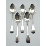 Pair of George IV silver fiddle pattern table spoons London 1826 Maker: John William Blake and 3