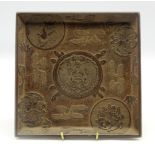 Chinese 19th Century lacquer tray carved in relief with a central cartouche of two Phoenix on a