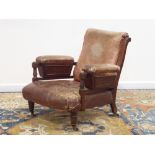 Late 19th century walnut framed smokers club armchair,