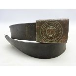 WWII German Third Reich army belt buckle stamped 'Gott Mit Uns' with leather belt