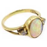 18ct gold (tested) oval opal and diamond ring Condition Report & Further Details