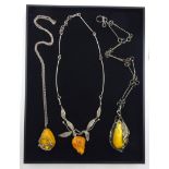 Polish silver (800) amber necklace, tulip design, hallmarked Warsaw, similar Polish silver necklace,